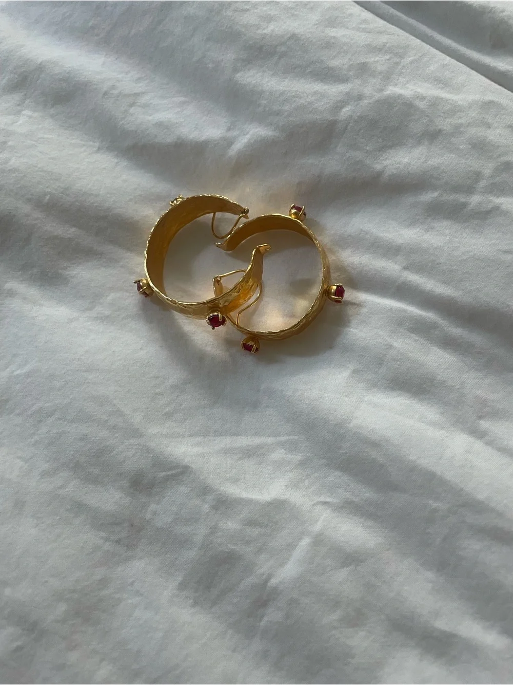 Gold Hoop Earrings with Red Gemstone Details - Women Jewelry